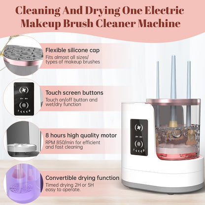 [Automatic Makeup Brush Cleaner] 3 In 1 Electric Makeup Brush Cleaner Dryer With Holder | Portable USB Automatic Cleaner For All Beauty Brushes Including Contour Eyeshadow Blush Brushes - Ideal Gift For Mother's Day